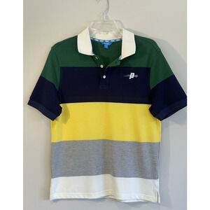 Prince Logo Pickleball Polo Shirt White Blue Yellow Striped Men Small NWOT